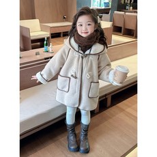女童冬裝外套女寶寶冬款加絨加厚兒童冬季中長款可愛一體絨呢大衣