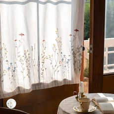 DECOVIEW 花卉刺繡遮光窗簾, 白色象牙色+紅色+黃色+綠色+藍色