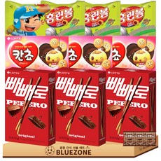 인기초코과자 빼빼로54g 3개 칸쵸54g 3개 홈런볼41g 3개 몽실22g 3개, 12개, 과자