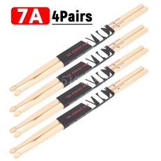초보자용 드럼 스틱 일관된 무게와 피치 말렛 우드 드럼스틱 아메리칸 히코리 타악기, 색상: 2. 4Pairs 7A, 1개