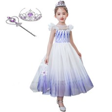 Uni Angel ELSA公主藍色長袖禮服+王冠+魔術棒套裝