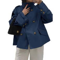 Tankaneo 여성용 크롭 트렌치 코트 오버사이즈 더블 브레스트 스탠드 칼라 쇼트 재킷 가을 캐주얼 작업 아우터 다크 그레이. XL 144408