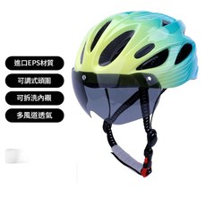 兒童自行車頭盔 磁吸風鏡 漸變色 可調式頭圍, 漸變綠兒童頭盔 帶可拆卸風鏡, 1個
