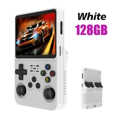 신형 R36S 레트로 휴대용 게임기 3.5인치 IPS 화면 저장: 64GB / 128GB 아르코스 시스템 다국어 지원, 03 White 128G