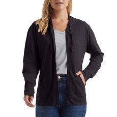 Hanes 여성용 슬럽 니트 풀 지퍼 후드 질감 있는 면 집업 티셔츠 후디 여성용 블랙.