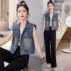 낙원굿즈 청조끼 여름 크롭 오버핏 워싱 카라넥 연청