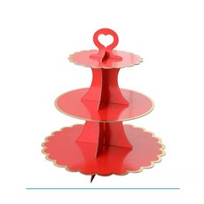 金邊三層DIY蛋糕架 壽桃塔 蛋糕塔 點心架 慶生 展示架 生日, 1個, 大紅色