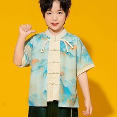 兒童國風山水畫演出服 詩歌朗誦班服, 山水畫-男款 單獨上衣,110