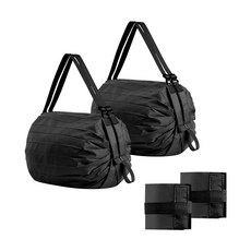 (1+1) 모니즈 한손쏙 3초백 롤업 접이식가방 초경량 장바구니 에코백, 1세트, 나이트블랙 x 2P