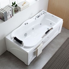 【凱元家居】 亞克力家用成人浴盆情侶恒溫加熱沖浪按摩浴缸扶手澡池多功能浴桶 浴缸, 1個, 空缸配置（左群）,1.4m