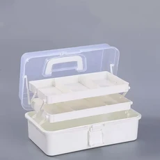 쿠쿠스토어 3단 다도 공예품 보관함(조절 가능한 칸막이 포함) 휴대 낚시 접이식 미술 및, 01 white