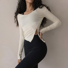 [콘치웨어] 여성용 디어 슬릿 골지 슬리브 필라테스 요가