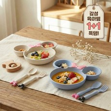 프라임픽 유아식판 어린이 캐릭터 식판 세트 1+1, 아이보리+블루, 1세트