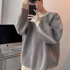 투니스 남성 스트라이프 라운드넥 루즈핏 긴소매 니트 스웨터