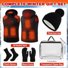 FunnySOFT 소프트 5피스 M 여성용 온열 조끼 겨울 따뜻한 의류 세트 USB 후드 플러시 비니 모자 장갑 양말 휴대용 가방 야외 스키 하이킹 사이클링용 크리스마스 선물