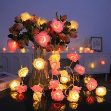 장미꽃 스트링 웨딩 가랜드 생일 분위기 파티 홈 기념일 축제 장식, 1개, 7. Pink White A. 3M 20LED