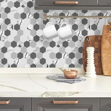 DÉCOR WOW 필 앤 스틱 주방 및 욕실용 백스플래시 30.5x30.5cm(12x12인치) 시트 커버 8제곱피트 화이트 & 그레이 육각형, DÉCOR WOW 필 앤 스틱 주방 및 욕실용 백스플, White & Grey Hexagon
