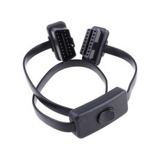 OBD2 스위치형 연장 케이블 어댑터 - 16핀 60cm - 전원 ON-OFF 제어 가능, OBD2 케이블 연장 60cm 플랫형 스위치 방전방지, 1개