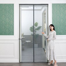 현관문 벨크로 자석 방충망 무타공 모기장 메쉬 침실 방문용 프리미엄 가림막, 5_그레이 스트라이프 넓은 벨크로 수납