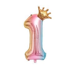 블링모어 대형 왕관 숫자 풍선 생일 기념일 이벤트, 1개, 레인보우 숫자 1