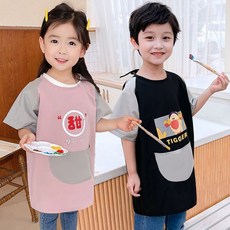 臺灣-出貨 兒童防水畵畵圍裙短袖寶寶喫飯圍兜幼兒園美術畵畵男女孩書法罩衣