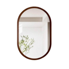 橢圓形實木浴室鏡 46*60cm 高清耐用壁掛鏡, 双圆款 原木色46*60