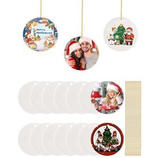 승화 세라믹 장식품 12개 - 화이트 7.9cm(2.75인치) 원형 블랭크 도자기 장식 골드 걸이용 끈이 있는 크리스마스 DIY 공예 맞춤형 홈 데코, 승화 세라믹 장식품 12개 - 화이트 7.9cm(2.7