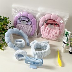 여성 세안 헤어 밴드 구름 머리띠 손목밴드 세트, 1개, 퍼플