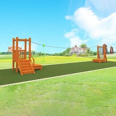 더블 짚라인 놀이기구 광장 놀이터 야외 키즈 펜션, 3개 플랫폼의 목재 짚라인