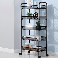 마켓플랜 라이트 메쉬 철제 트롤리 45 x 27 x 103 cm, 블랙, 5단