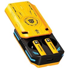 Transformers TF-T76 트루 와이어리스 블루투스 6.0 이어버드 마이크 포함 메카 아연 합금 아머 케이스 저지연 게임/음악 모드 하이파이 13mm 드라이버, 범블비 옐로우