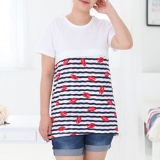 반팔 레드립 지퍼형 수유티 빅사이즈 임부복 수유복