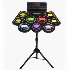 전자드럼패드 디지털 미니드럼 블루투스 휴대용 재즈, 1개, 흑백 드럼+헤드폰+스틱+더블 페달+스탠드