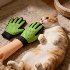 AmoRex 반려동물 털제거 그루밍 장갑, 그린 + 블랙, 1세트