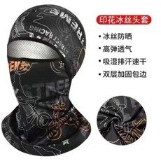 漁人百寶閣 男士冰絲防曬頭套 摩托車騎行面罩 全臉防風沙釣魚頭套, 1個裝印花冰絲頭套【黑色騎行】, 1個