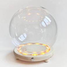 【彤恩時尚】公仔防塵玻璃罩 側邊金屬開關/密封式高硼硅玻璃罩/永生花玻璃罩/商品展示罩 可加購雷射雕刻, 圓球玻璃罩燈座(電池款), 透明