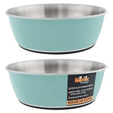 Master Pet Supply 미끄럼 방지 고무 베이스가 있는 스테인리스 스틸 강아지 그릇 2개 세트(각 473.2ml(16온스)) - 피스타치오 - 소형 중형 대형견 및 고, 16 Cups (128 oz) 2 Pack, Aqua Sky