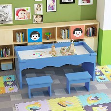 어린이 장난감 모래 플레이 테이블 블록 게임 놀이 책상, 80x60x50cm 블루