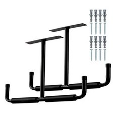 천장 선반 T자형 오버헤드 차고 보관 선반 헤비 듀티 행어 차고 정원 도구 삽 갈퀴 정리함 2 개, 1) Black