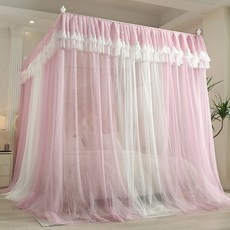 蚊帳 家用 落地式 雙層紗帳 三開門 加厚加密 1.2m床, 風情-粉色【單帳紗-無支架】,1.2m床【寬120x長200cm】