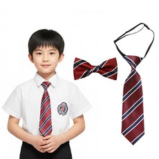 유아동 넥타이 2P 유치원 어린이 남아 일자 타이 나비넥타이 와인 네이비줄 2개 세트