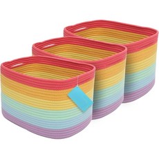 장난감 보관함 다용도 수납 무지개 색상의 바구니 면 로프 정리함 선반 옷장 방 강아지 장, 1)Red Rainbow