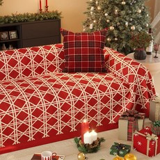 크리스마스 소파커버 사계절용 소파패드, 1개, 레드 체크무늬