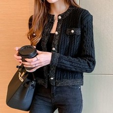 여성 럭셔리 패션 오피스룩 꽈배기 가디건 블랙 enj+379pq