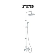 多功能恆溫淋浴花灑套裝，頂噴手持雙花灑，鍍鉻易潔設計, 銀, 1個