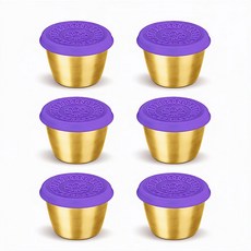 엘리펀트 304 스테인리스 골드 소스컵 6P 세트 - 70ml 단색 동그라미 무늬 실리콘뚜껑 밀폐 소분용 양념통, 로얄 아메티스트 퍼플, 6개