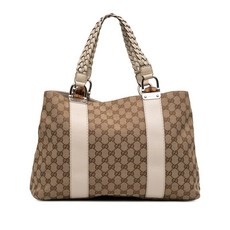 구찌 중고 2016-2026 미디엄 GG 캔버스 뱀부 리베치오 토트 백