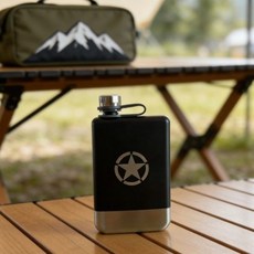 鋼製酒壺 戶外便攜 不鏽鋼 加厚 款, 1個, 黑色