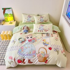 純棉卡通四件套可愛印花學生床品, 1個, 大耳朵兔子,牀單款三件套【150*200被套】