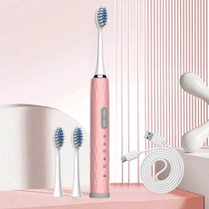 HYLSS 電動牙刷 成人聲波 充電式軟毛情侶禮盒潔牙, 1個, 如圖所示7120, C1粉色3刷頭